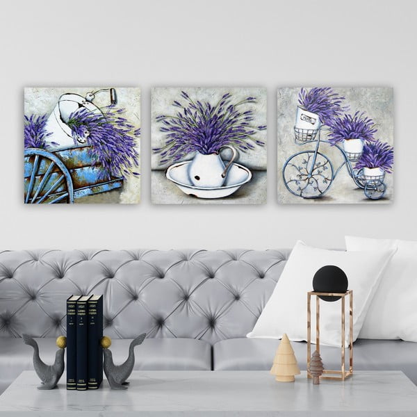 Tablouri 3 buc. 30x30 cm Lavender – Wallity-image-1