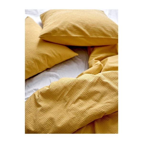 Lenjerie de pat din bumbac organic galben 200x140 cm Wave Straw - Södahl-image-1