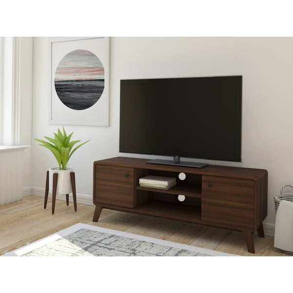 Comodă TV maro cu aspect de lemn de nuc 140x53 cm Caitlin – Støraa-image-1