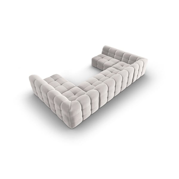 Colțar gri deschis cu tapițerie din catifea (în formă de "U") Kendal – Micadoni Home-image-4