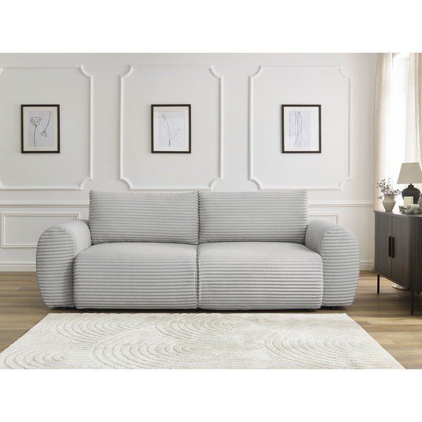 Canapea gri deschis extensibilă cu tapițerie din catifea reiată  257 cm Lucien – Bobochic Paris-image-1