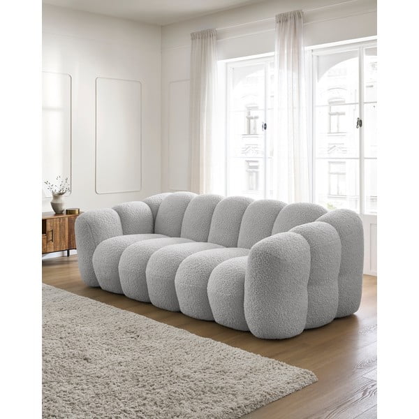 Canapea gri deschis cu tapițerie din țesătură bouclé 232 cm Hippolyte – Bobochic Paris-image-1