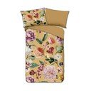 Lenjerie de pat din bumbac organic pentru pat de o persoană Descanso Flowery, 140 x 200 cm, galben