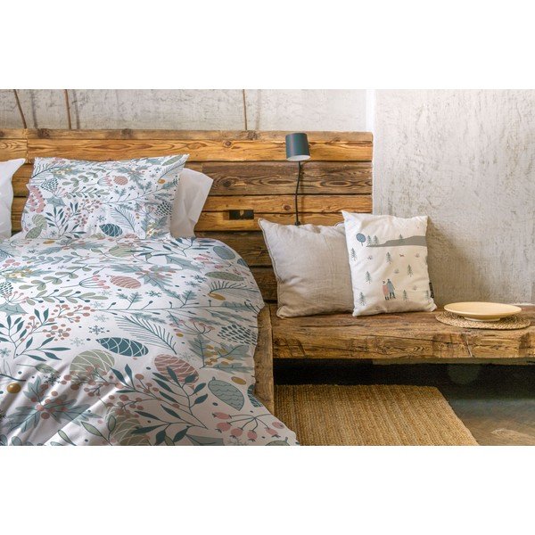 Lenjerie de pat albă/albastră din bumbac satinat pentru pat de o persoană 140x200 cm Pastel Christmas – Butter Kings-image-1