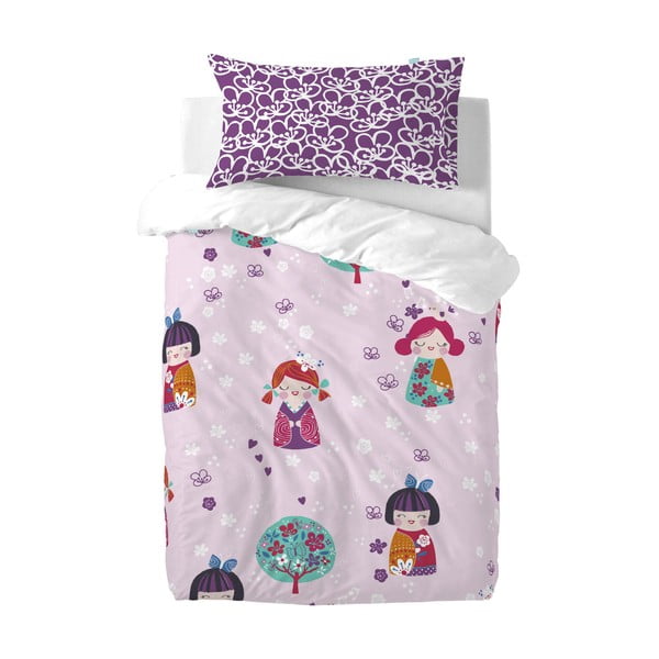 Lenjerie de pat din bumbac pentru copii Moshi Moshi Cherry Blossom, 100 x 120 cm