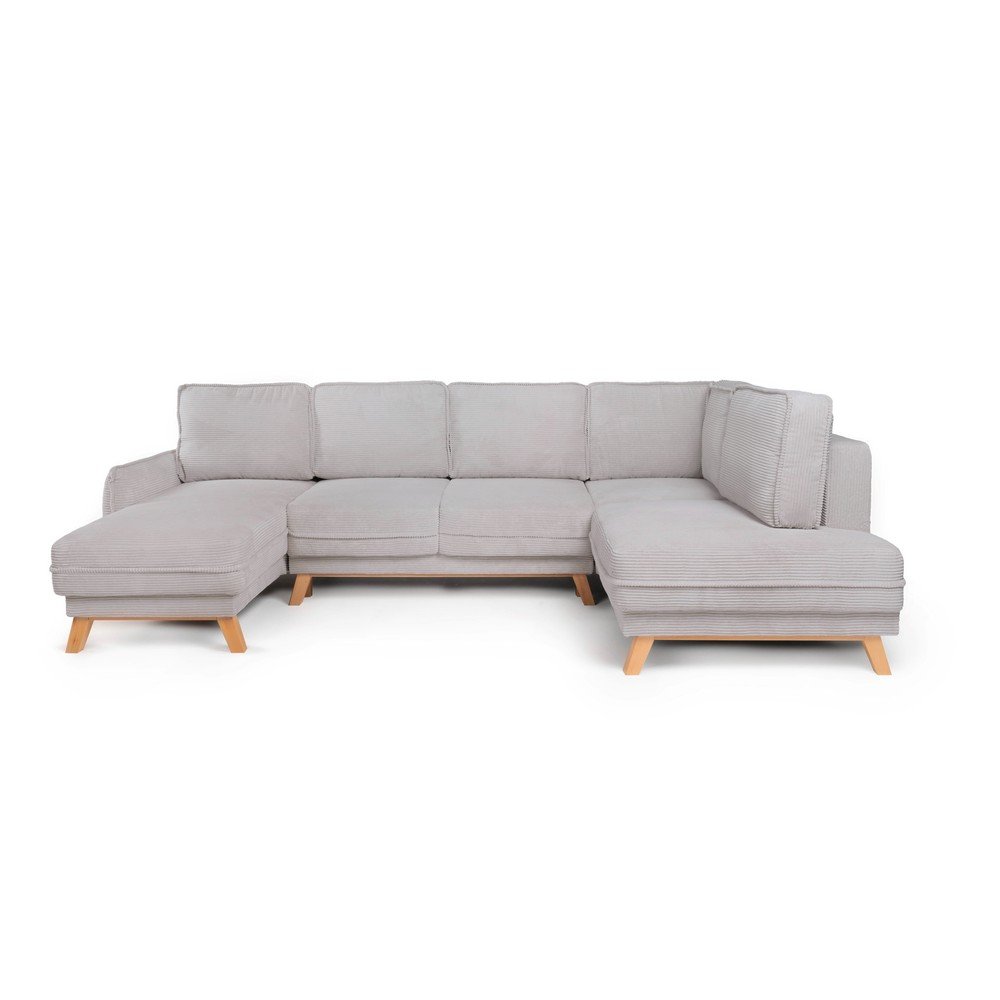 Colțar gri deschis extensibil/cu spațiu de depozitare cu tapițerie din catifea reiată (cu colț pe partea dreaptă/în formă de "U") Tori – Bonami Selection