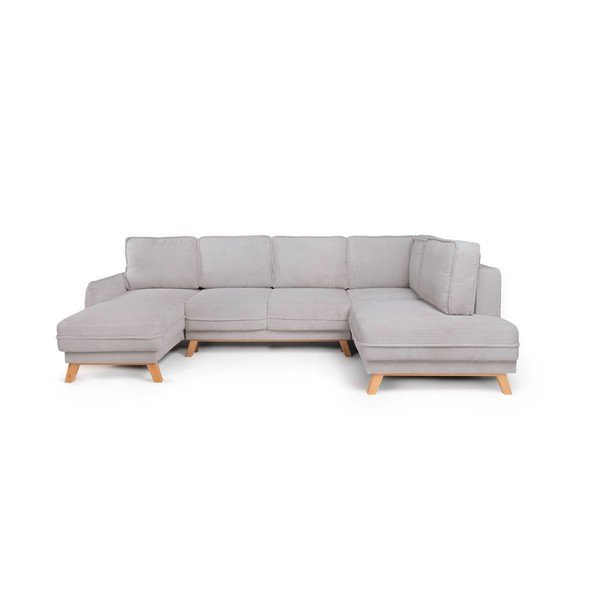 Colțar gri deschis extensibil/cu spațiu de depozitare cu tapițerie din catifea reiată  (cu colț pe partea dreaptă/în formă de "U") Tori – Bonami Selection