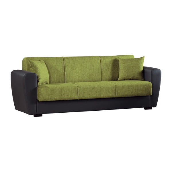 Canapea extensibilă de 3 persoane cu spaţiu de depozitare, Esidra Comfort, verde - negru