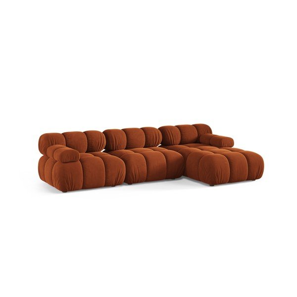Colțar modular teracotă cu tapițerie din catifea (cu colț pe partea dreaptă/cu șezlong) – Micadoni -image-2
