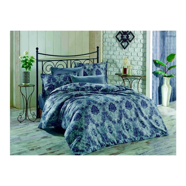 Lenjerie de pat cu cearşaf din bumbac satinat Similar Grey, 200 x 220 cm