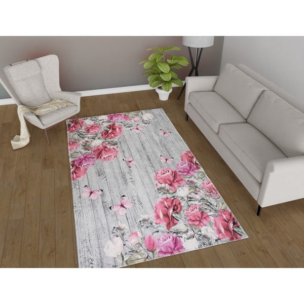 Covor roz/gri lavabil 80x150 cm Blooming Roses – Vitaus-image-1