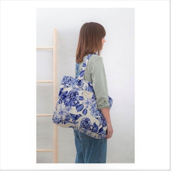 Geantă textilă Really Nice Things Blue Flowers, lățime 42 cm-image-1