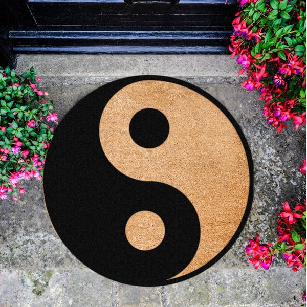 Covoraș intrare rotund fibre de cocos Artsy Doormats Yin Yang, ⌀ 70 cm, negru-image-2