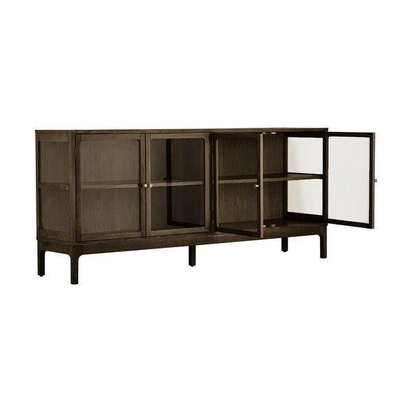 Vitrină maro închis cu aspect de lemn de stejar 180x80x40 cm Zamora – House Nordic-image-3