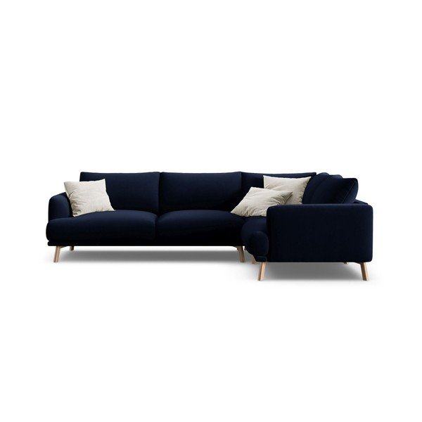 Colțar albastru închis cu tapițerie din catifea (cu colț pe partea dreaptă/în formă de ”L”) Naomi – Micadoni 