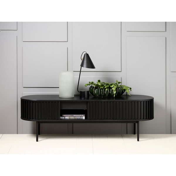 Comodă TV neagră cu aspect de lemn de stejar 48x160 cm Siena – Unique Furniture-image-2