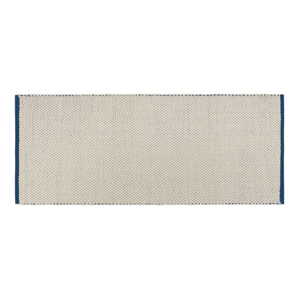 Covor tip traversă albastru/bej țesut manual din lână 80x170 cm Lenu – noo.ma