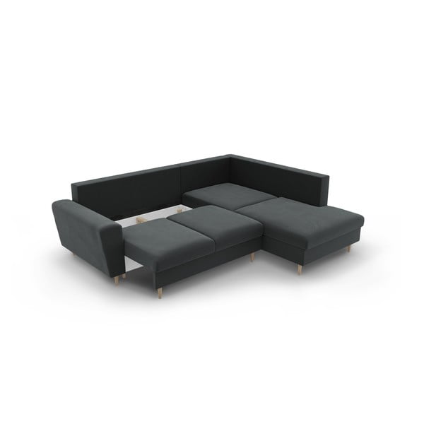 Colțar gri închis extensibil, cu spațiu de depozitare cu tapițerie din catifea (cu colț pe partea dreaptă-în formă de ”L”) Kyoto – Cosmopolitan Design-image-3