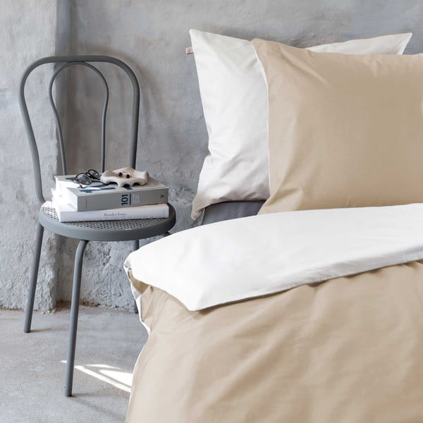 Lenjerie de pat albă/bej din bumbac percal pentru pat de o persoană/extinsă 140x220 cm Shades – Mette Ditmer Denmark-image-1