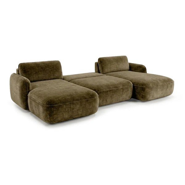 Colțar verde extensibil/cu spațiu de depozitare cu tapițerie din catifea (în formă de "U") Celeste – Bobochic Paris-image-4
