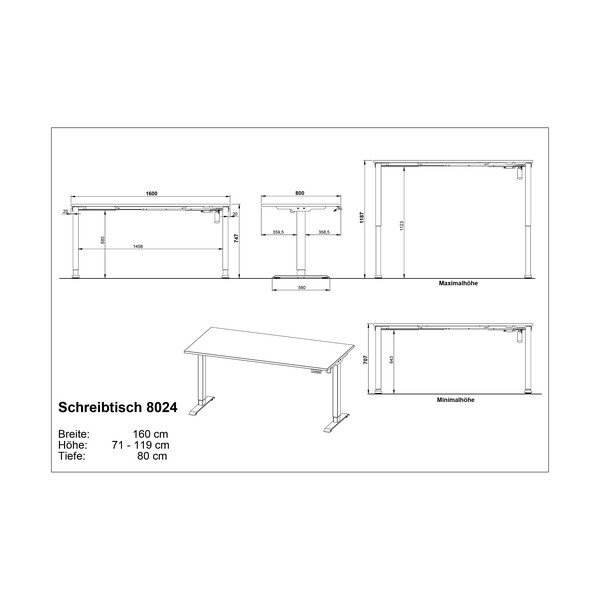 Birou reglabil cu blat cu aspect de lemn de stejar cu înălțime ajustabilă electric 80x160 cm Boras – Germania-image-3