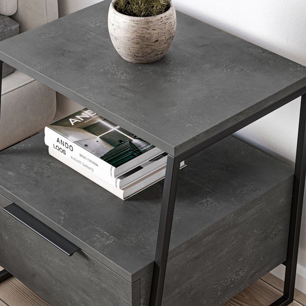 Noptieră gri cu rafturi Pal – Kalune Design-image-2