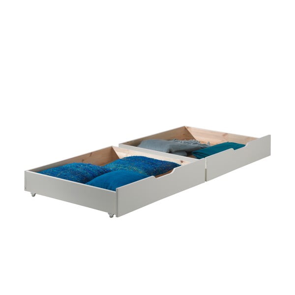 Pat pentru copii  alb supraetajat din lemn de pin cu spațiu de depozitare 90x200 cm PINO – Vipack-image-3