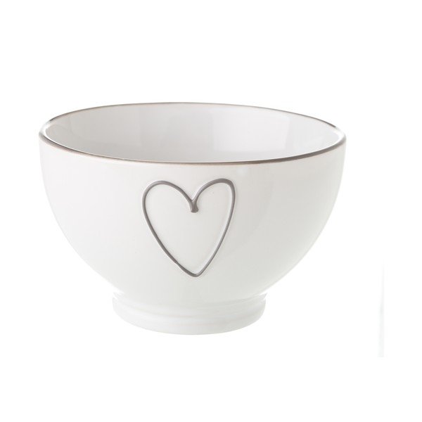 Bol din ceramică Unimasa Heart, 580 ml, alb