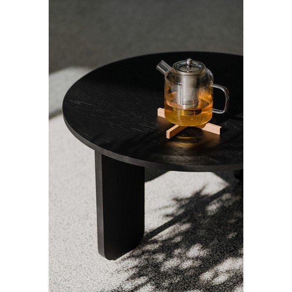 Măsuță de cafea neagră rotundă cu blat cu aspect de lemn de stejar ø 55 cm Kuvu – noo.ma-image-3