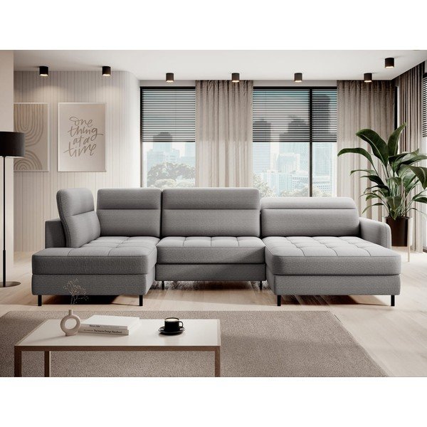 Colțar gri deschis extensibil/cu spațiu de depozitare cu tapițerie din catifea (cu colț pe partea stângă/în formă de "U") Berrto – ELTAP-image-1