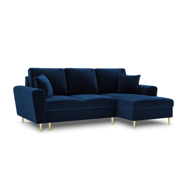 Colțar albastru extensibil, cu spațiu de depozitare cu tapițerie din catifea (cu colț pe partea dreaptă, cu șezlong) Kyoto – Cosmopolitan Design-image-4