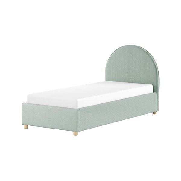 Pat verde tapițat cu spațiu de depozitare cu somieră 90x200 cm Moon – Vipack