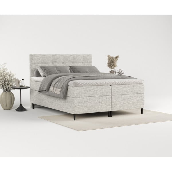 Pat boxspring gri deschis cu spațiu de depozitare 160x200 cm Urbaneo – Maison de Rêve-image-1