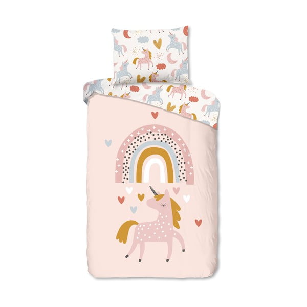 Lenjerie de pat pentru copii roz din bumbac pentru pat de o persoană 140x200 cm Unilove – Good Morning