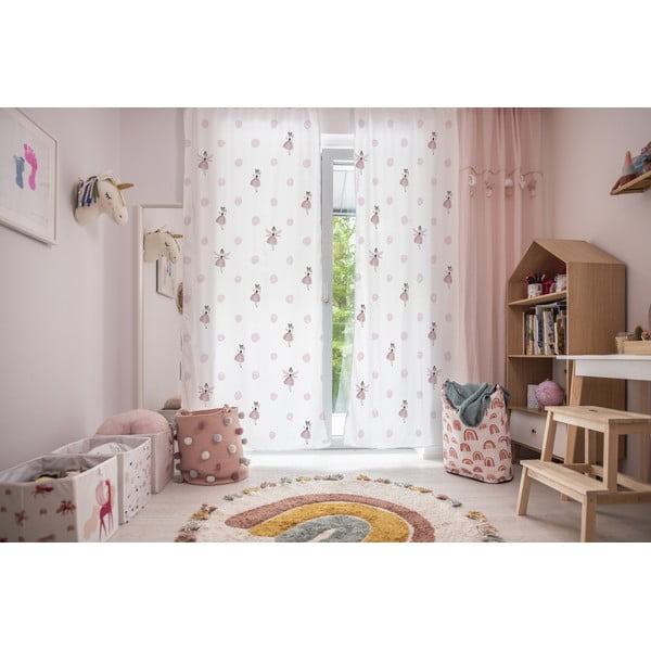Draperie pentru copii albă-roz din bumbac satinat 110x250 cm Pink Girl – Butter Kings-image-1