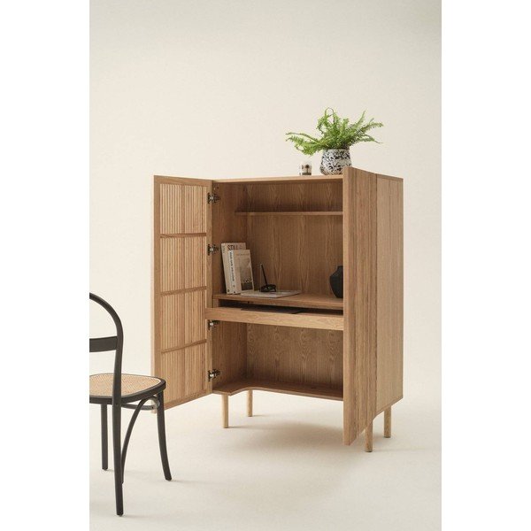 Dulap în culoare naturală cu aspect de lemn de frasin cu orificiu pentru cabluri 100x140x45 cm Sion – Jotex-image-1