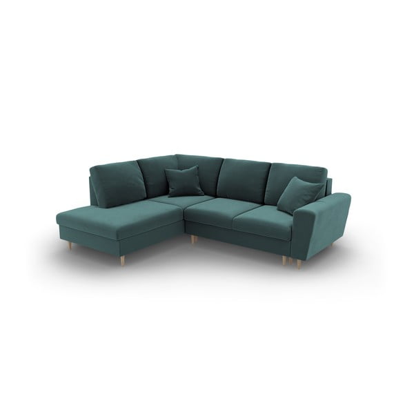 Colțar petrol extensibil, cu spațiu de depozitare cu tapițerie din catifea (cu colț pe partea stângă-în formă de ”L”) Kyoto – Cosmopolitan Design-image-1