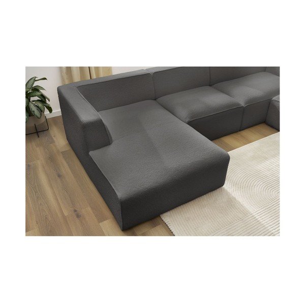 Colțar modular gri închis cu tapițerie din țesătură bouclé (cu colț pe partea dreaptă/în formă de "U") Megeve – Bobochic Paris-image-4