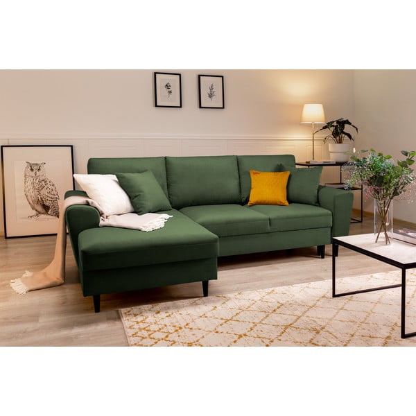 Colțar extensibil cu tapițerie reiată și șezlong pe partea stângă Micadoni Home Moghan, verde-image-1