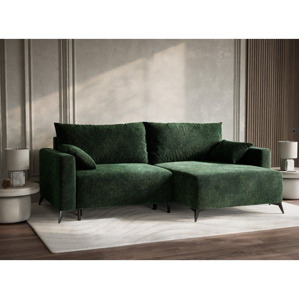 Colțar verde închis extensibil/cu spațiu de depozitare cu tapițerie din chenille (cu colț pe partea dreaptă/cu șezlong) Leon – Maison de Rêve-image-4