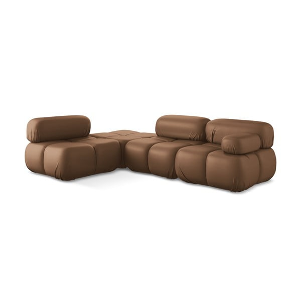 Colțar modular maro cu tapițerie din imitație de piele (cu colț pe partea stângă) Lokua – Makamii-image-3