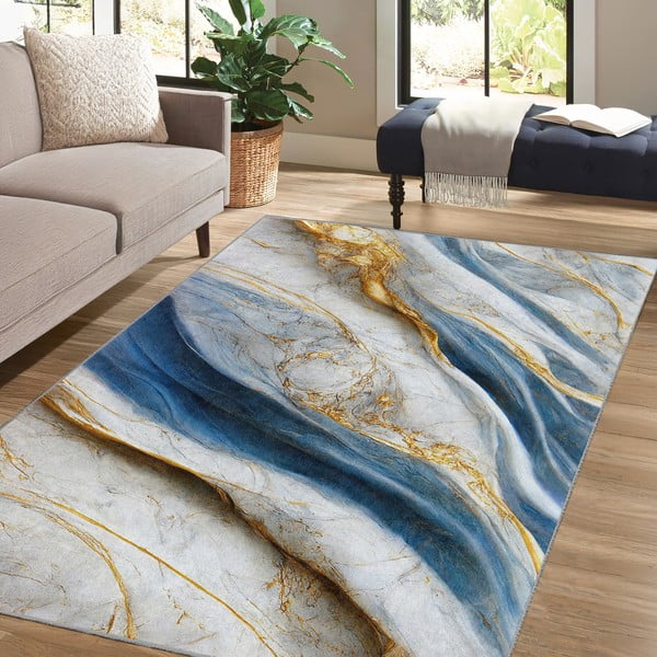 Covor albastru lavabil 80x150 cm Golden Spill – Mila Home-image-4