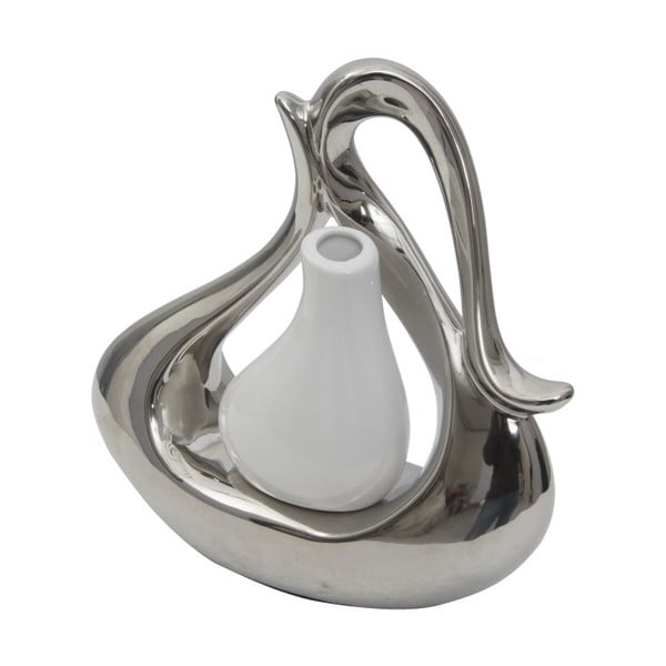 Vază din ceramică Mauro Ferretti Ribbon, alb-argintiu