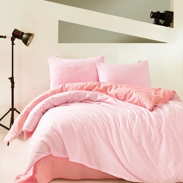 Lenjerie de pat din bumbac cu cearșaf Marie Claire Suzy, 160 x 220 cm, roz