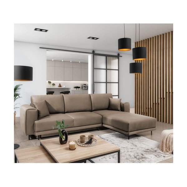 Colțar maro deschis extensibil/cu spațiu de depozitare cu tapițerie din catifea (cu colț pe partea dreaptă/cu șezlong) Dalia – ELTAP-image-4