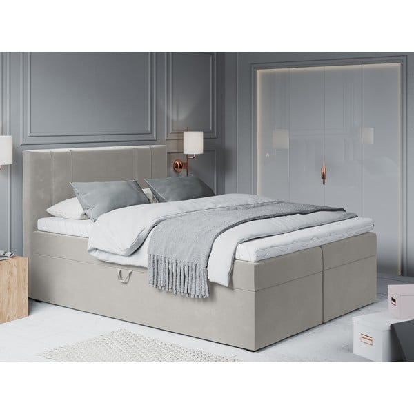 Pat boxspring 200x200 cm bej cu spațiu de depozitare Afra – Mazzini Beds-image-1