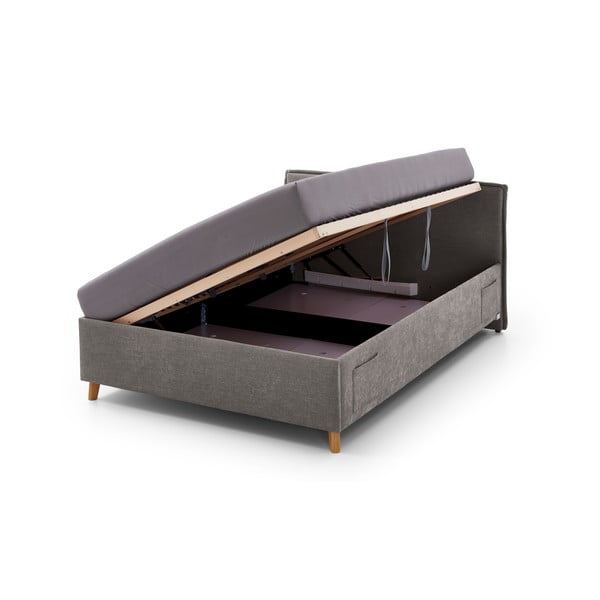 Pat pentru copii  gri tapițat cu spațiu de depozitare cu somieră 90x200 cm Fun – Meise Möbel-image-2