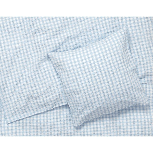 Lenjerie de pat albă/albastru-deschis din țesătură crep pentru pat de o persoană 140x200 cm Bæk&Bølge – JUNA-image-1