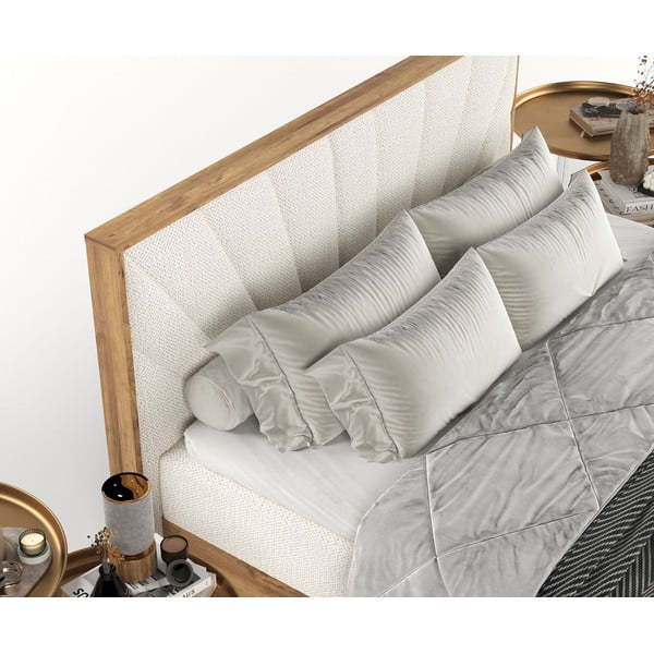 Pat boxspring crem/în culoare naturală cu spațiu de depozitare 160x200 cm Asahi – Maison de Rêve-image-1