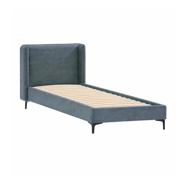 Pat albastru tapițat cu somieră 90x200 cm Basti – Ropez